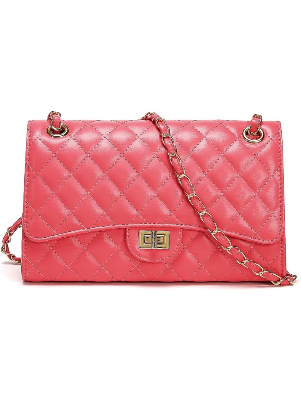 〽️Women's Coral Trendy Chain Strap Crossbody Quilted PU Leather Shoulder Bags